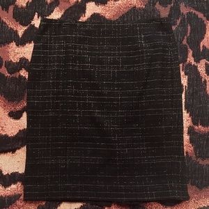 Vtg 90s Y2K Donna Karan DKNY black silver wool tweed knit pencil skirt 6 preppy